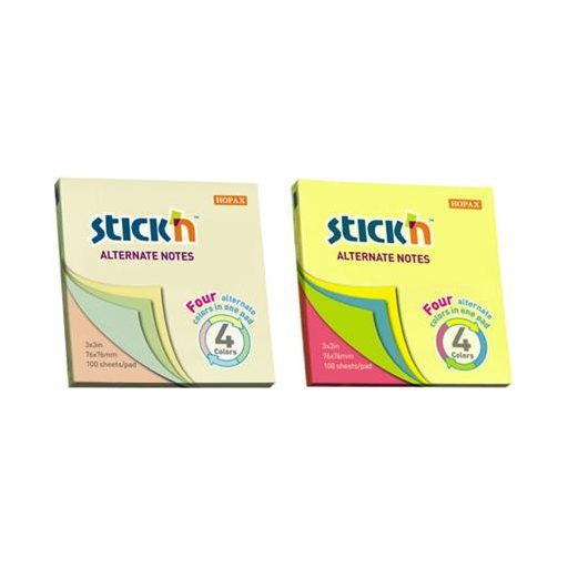 Öntapadó jegyzettömb, 76x76 mm, 100 lap, STICK N, pasztell színek
