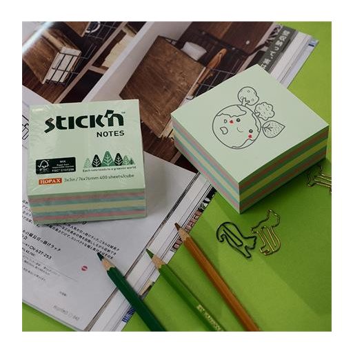 Öntapadó kockatömb, 76x76mm, 400 lap, STICK N, erdő színei pasztell mix