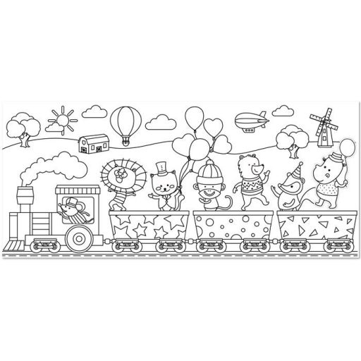 Színező tekercs, öntapadó, 31x355 cm, STICK N, parti vonat