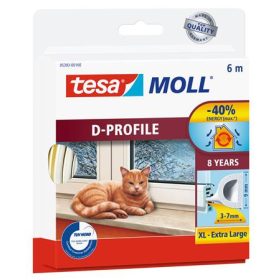   Ajtó- és ablaktömítő szalag, 9 mm x 6 m, TESA "tesamoll® D profil", fehér