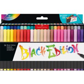   Ecsetirón készlet, tartóval, FABER-CASTELL "Black Edition", 50 különböző szín