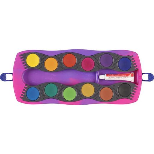 Vízfesték, 12 darabos, összeilleszthető, FABER-CASTELL "Unikornis"+1 tubus fehér tempera+unikornis matrica