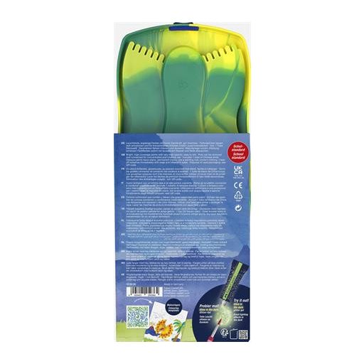 Vízfesték, 12 darabos, összeilleszthető, FABER-CASTELL "Dinoszaurusz"+1 tubus fehér tempera + dinoszaurusz matrica