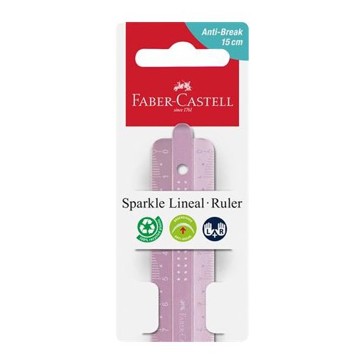 Vonalzó, műanyag, törhetetlen, 15 cm, FABER-CASTELL "Sparkle", vegyes színek