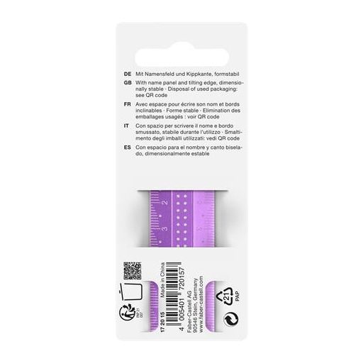 Vonalzó, műanyag, törhetetlen, 15 cm, FABER-CASTELL "Sparkle", vegyes színek