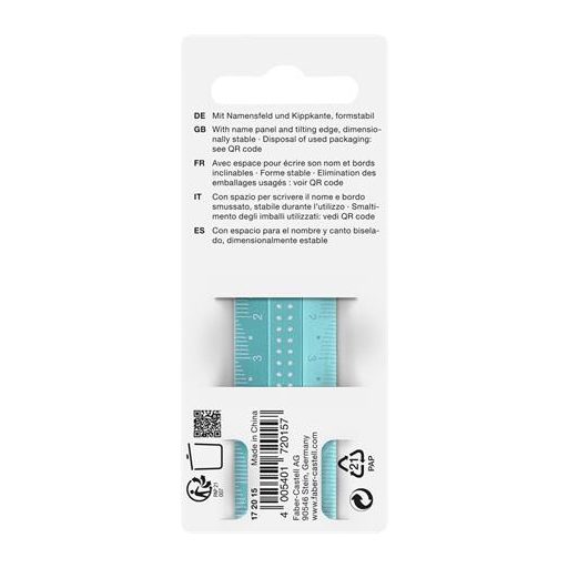 Vonalzó, műanyag, törhetetlen, 15 cm, FABER-CASTELL "Sparkle", vegyes színek