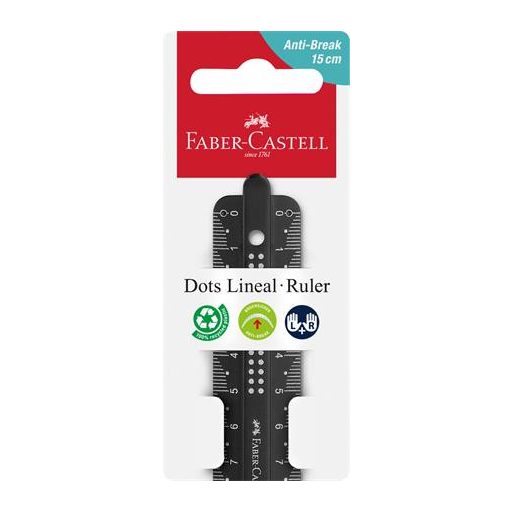 Vonalzó, műanyag, törhetetlen, 15 cm, FABER-CASTELL "Pöttyös", vegyes színek