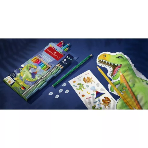 Színes ceruza készlet, háromszögletű, FABER-CASTELL "Grip Dinoszaurusz" 10+3 különböző szín