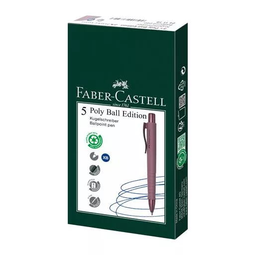 Golyóstoll, 0,7 mm, nyomógombos tolltest, bordó tolltest, FABER-CASTELL "Poly Ball Urban", kék