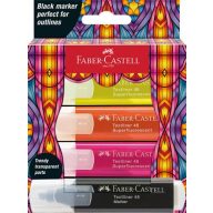   Szövegkiemelő készlet, FABER-CASTELL "Glassy", 3 különböző neon szín + fekete