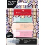   Szövegkiemelő készlet, FABER-CASTELL "Glassy", 3 különböző pasztell szín + fekete