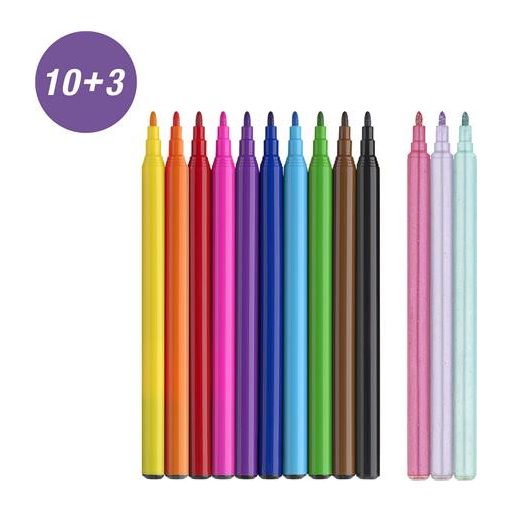 Filctoll készlet, FABER-CASTELL "Unikornis" 10 különböző szín + 3 csillámos