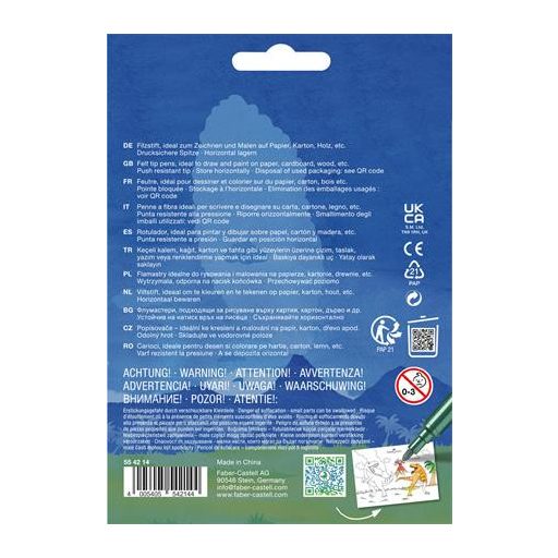 Filctoll készlet, FABER-CASTELL "Dinoszaurusz" 10 különböző szín + 3 metál