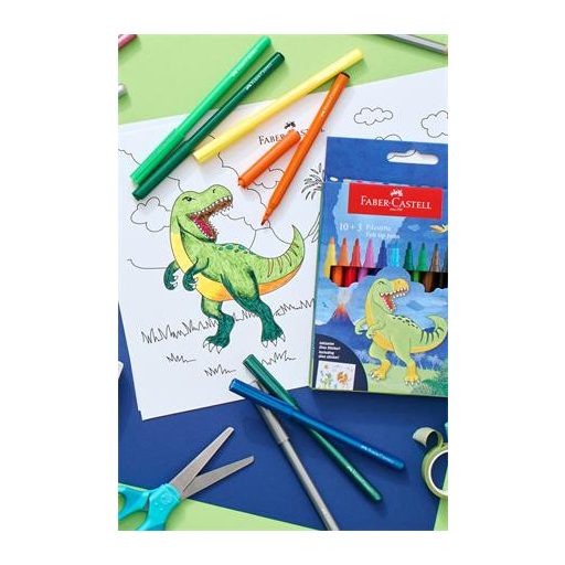Filctoll készlet, FABER-CASTELL "Dinoszaurusz" 10 különböző szín + 3 metál
