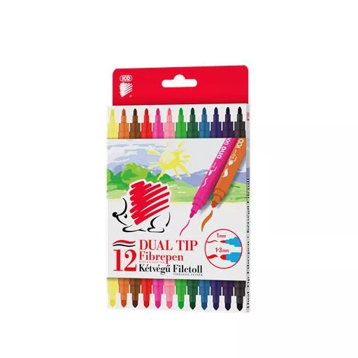 Filctoll készlet, 1/3 mm, kétvégű, ICO "Süni 300 DUO", 12 különböző szín