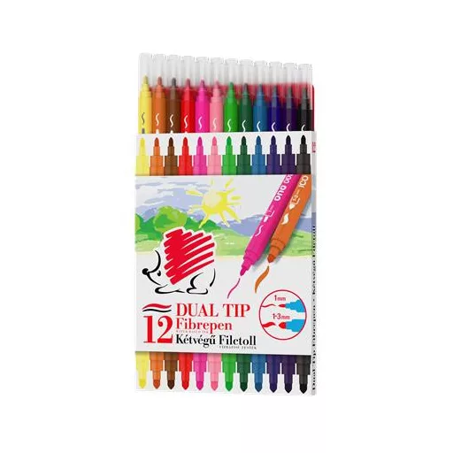 Filctoll készlet, 1/3 mm, kétvégű, ICO "Süni 300 DUO", 12 különböző szín