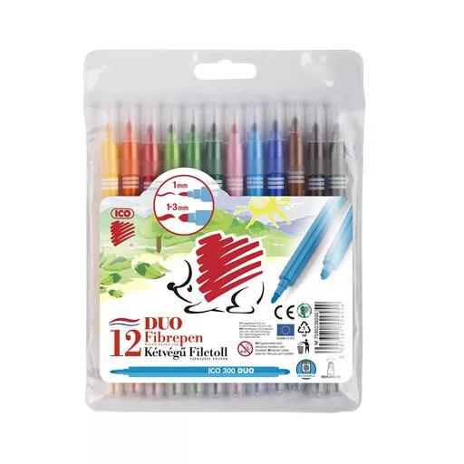 Filctoll készlet, 1/3 mm, kétvégű, ICO "Süni 300 DUO", 12 különböző szín