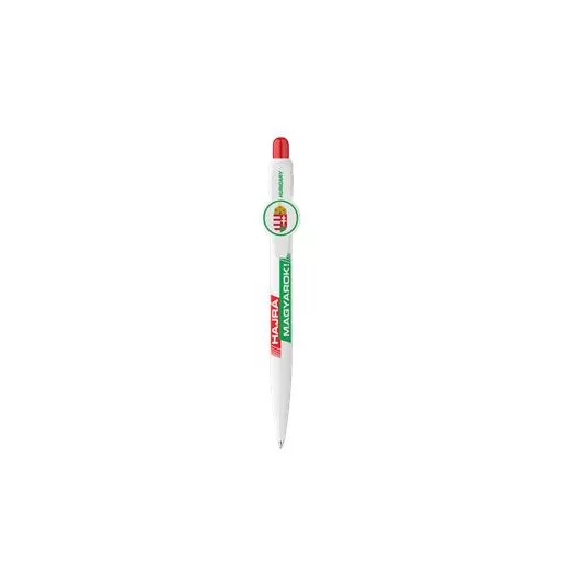 Golyóstoll, 0,8 mm, nyomógombos, fehér tolltest, ICO "Hajrá Magyarok", kék
