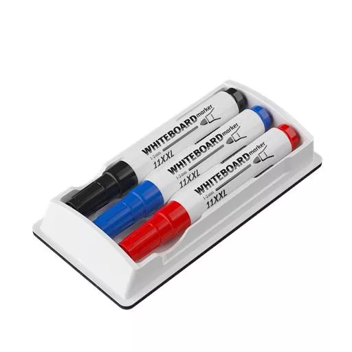Tábla- és flipchart marker készlet tartóban, 1-3 mm, kúpos, ICO "11 XXL", 3 különböző szín +táblatörlő