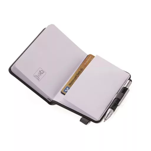 Jegyzetfüzet, exkluzív, A7, pontrácsos, 64 lap, keményfedeles, fekete golyóstollal, TROIKA "Lilipad+Liliput", fekete