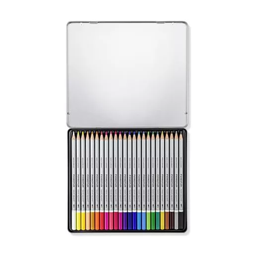 Akvarell ceruza készlet, hatszögletű, fém doboz, STAEDTLER "Karat® aquarell 125", 24 különböző szín