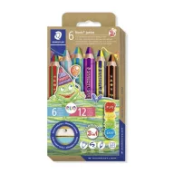   Színes ceruza készlet, duo színű, hegyezővel, STAEDTLER "Noris® junior 140", 6 különböző szín