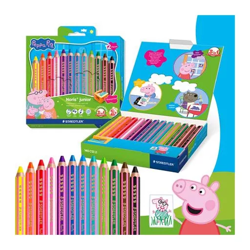 Színes ceruza készlet, hatszögletű, jumbo, STAEDTLER „Noris® junior 140", Peppa malac, 12 szín