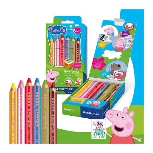 Színes ceruza készlet, hatszögletű, jumbo, STAEDTLER „Noris® junior 140", Peppa malac, 6 szín