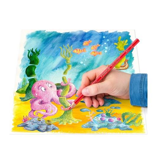 Akvarell ceruza készlet, hatszögletű, ecsettel, STAEDTLER "Noris® aquarell 144 10", 12 különböző szín