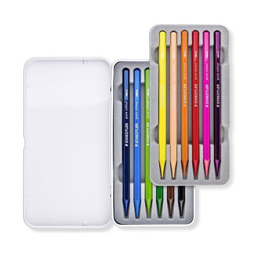 Akvarell ceruza készlet, hatszögletű, fémdobozos, STAEDTLER® "146 10G", 12 különböző szín