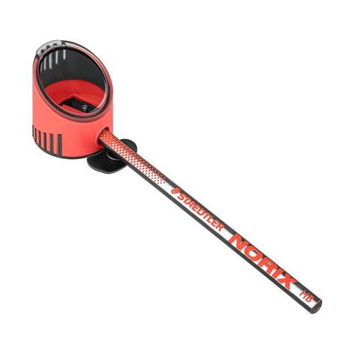Grafitceruza készlet, hegyezővel, radírral, HB, STAEDTLER "Norix® 181", korall piros