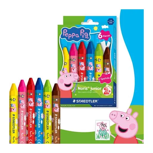 Zsírkréta, hatszögletű, jumbo, STAEDTLER „Noris® junior 224”, Peppa malac, 6 szín