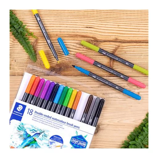 Ecsetirón készlet, 0,5-0,8/1,0-6,0 mm, kétvégű, STAEDTLER "3001", 18 szín