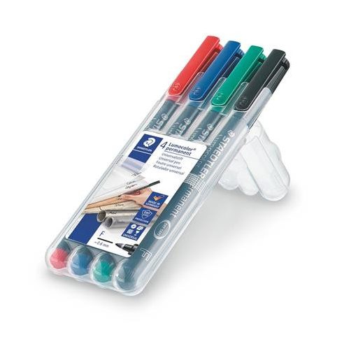 Alkoholos marker készlet, OHP, 0,6 mm, STAEDTLER "Lumocolor® 318 F", 4 különböző szín