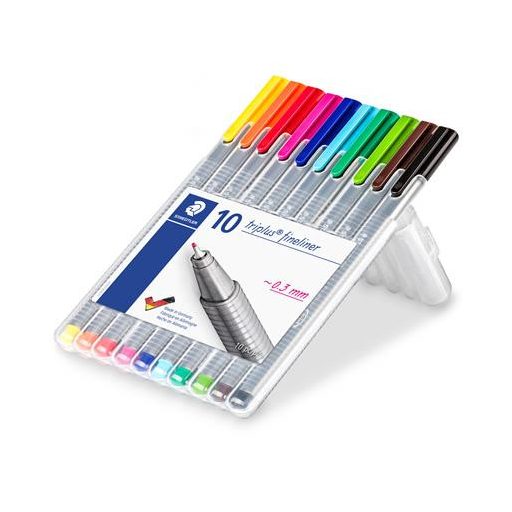 Tűfilc készlet, 0,3 mm, STAEDTLER "Triplus 334", 10 különböző szín