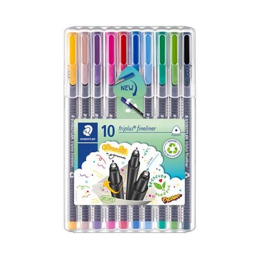 Tűfilc készlet, 0,3 mm, STAEDTLER "Triplus 334", 10 különböző szín