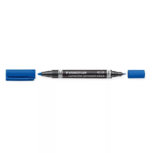 Alkoholos marker, 0,6/1,5 mm, kúpos, kétvégű, STAEDTLER "Lumocolor® duo 348", kék