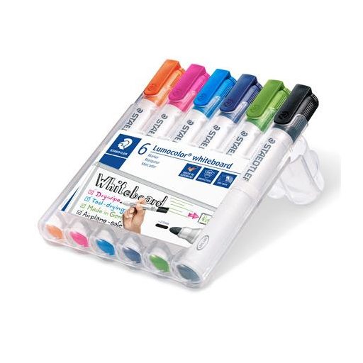 Táblamarker készlet, 2 mm, kúpos, STAEDTLER "Lumocolor® 351", 6 különböző szín