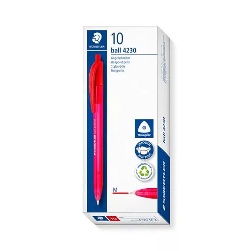 Golyóstoll, 1 mm, nyomógombos, STAEDTLER "Ball 423 M", piros