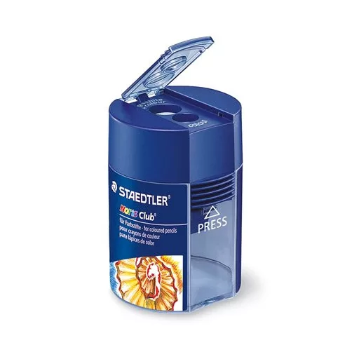 Hegyező, kétlyukú, tartályos, STAEDTLER "Noris 512 F", kék