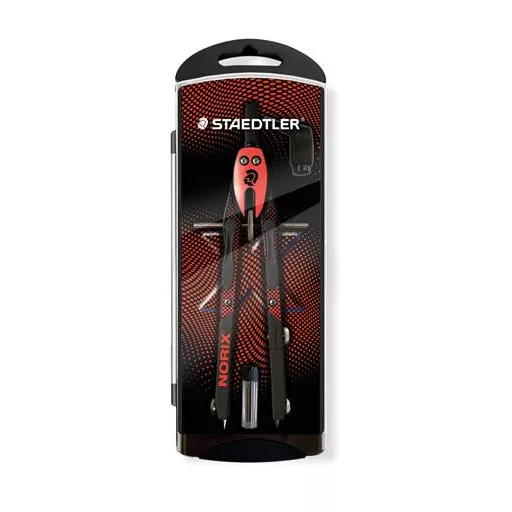 Körző készlet, precíziós, 3 darabos, STAEDTLER "Norix® 555", piros
