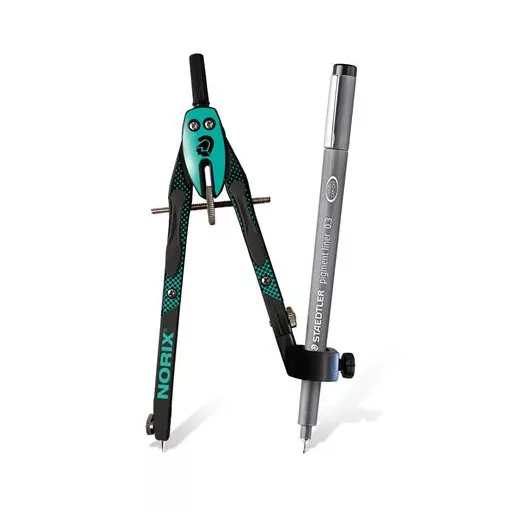 Körző készlet, precíziós, 3 darabos, STAEDTLER "Norix® 555", zöld