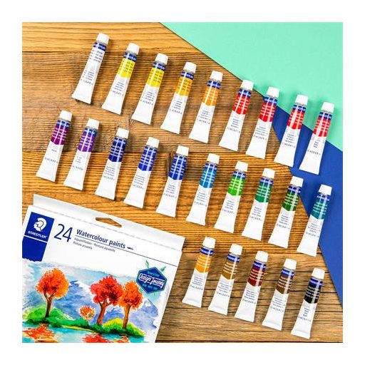 Akvarell festék, tubusos, STAEDTLER "8880", 24 különböző szín