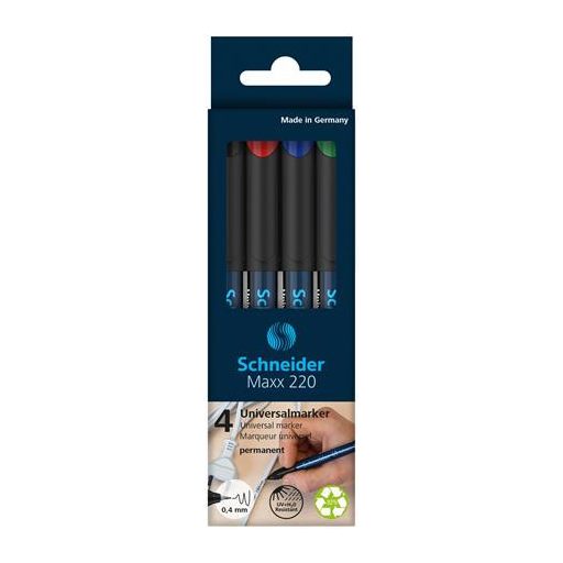 Alkoholos marker készlet, OHP, 0,4 mm, SCHNEIDER "Maxx 220 S", 4 különböző szín