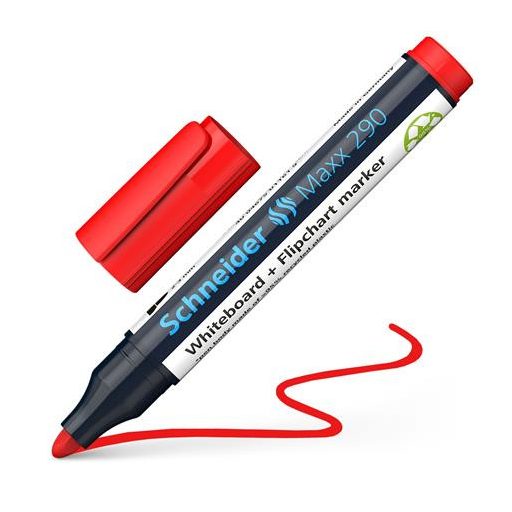 Tábla- és flipchart marker, 2-3 mm, kúpos, SCHNEIDER "Maxx 290", piros