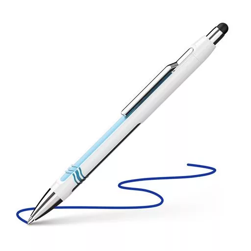 Golyóstoll, 0,7 mm, nyomógombos, érintőképernyőhöz, fehér-kék tolltest, SCHNEIDER "Epsilon Touch XB", kék
