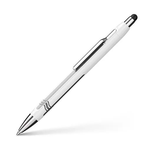 Golyóstoll, 0,7 mm, nyomógombos, érintőképernyőhöz, fehér-ezüst tolltest, SCHNEIDER "Epsilon Touch XB", kék