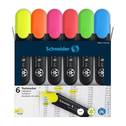 Szövegkiemelő készlet, 1-5 mm, SCHNEIDER "Job 150", 6 különböző szín