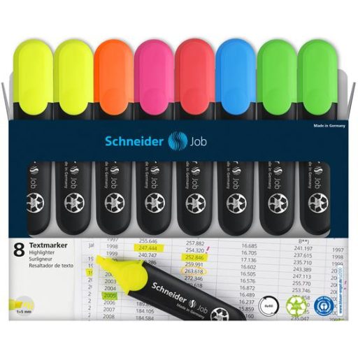 Szövegkiemelő készlet, 1-5 mm, SCHNEIDER "Job 150", 6+2 szín