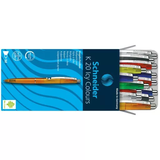 Golyóstoll, 0,5 mm, nyomógombos, vegyes színű test, SCHNEIDER "K20 Icy", kék